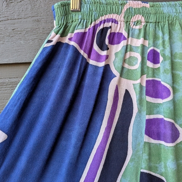 Indonesian Rain Resortwear Flowy Pants Size Small Blue Purple Green Black - Picture 2 of 6